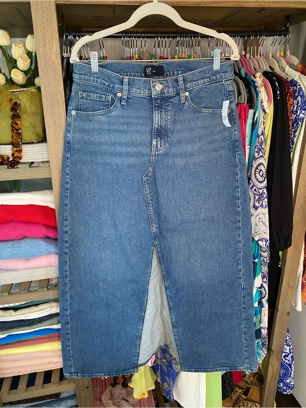 GAP Blue Denim Maxi Skirt with front Slit! 🌀 - Picture 6 of 14